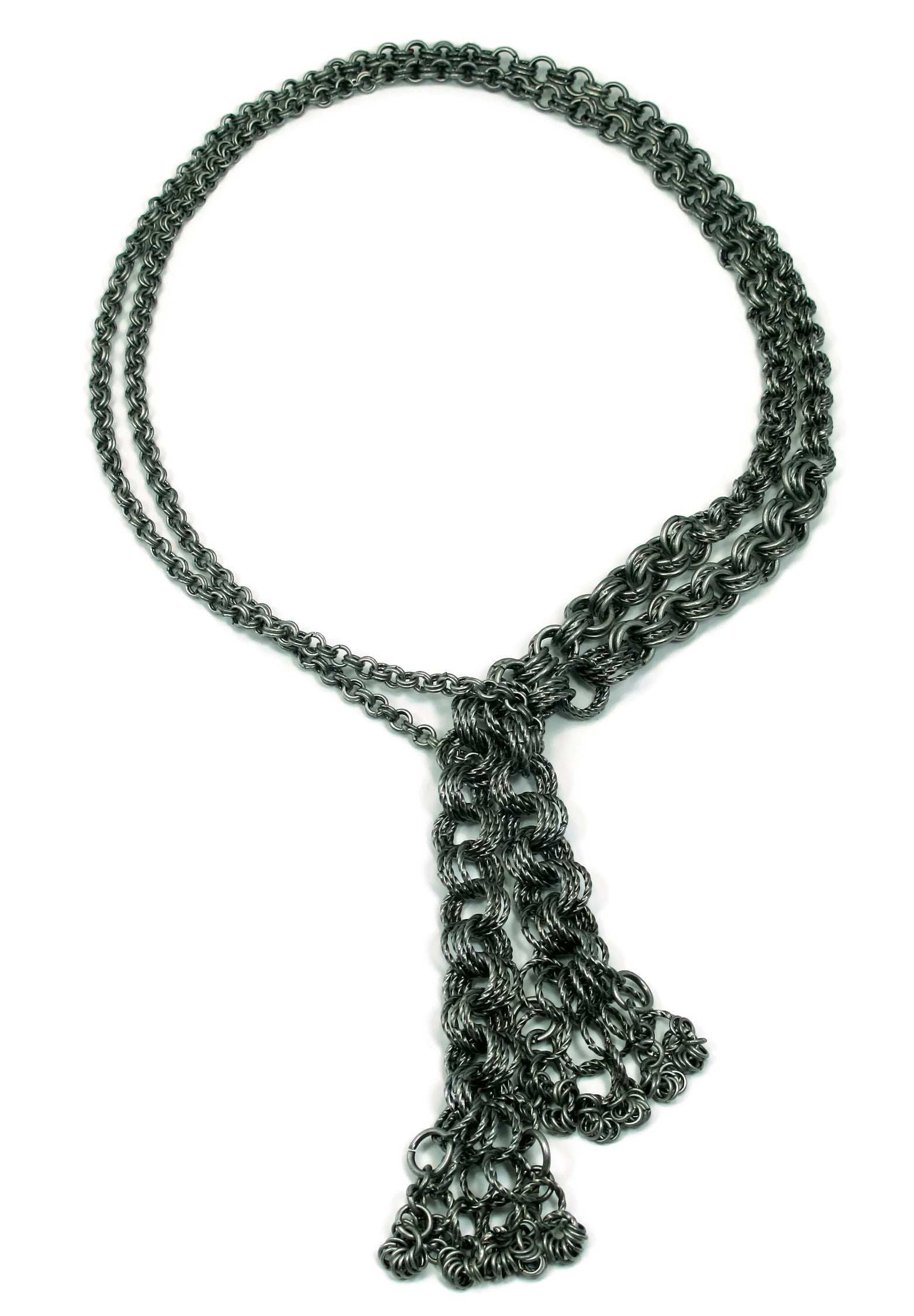 DIY Chain Mail Antique Silver Graduated Lariat Necklace Kit