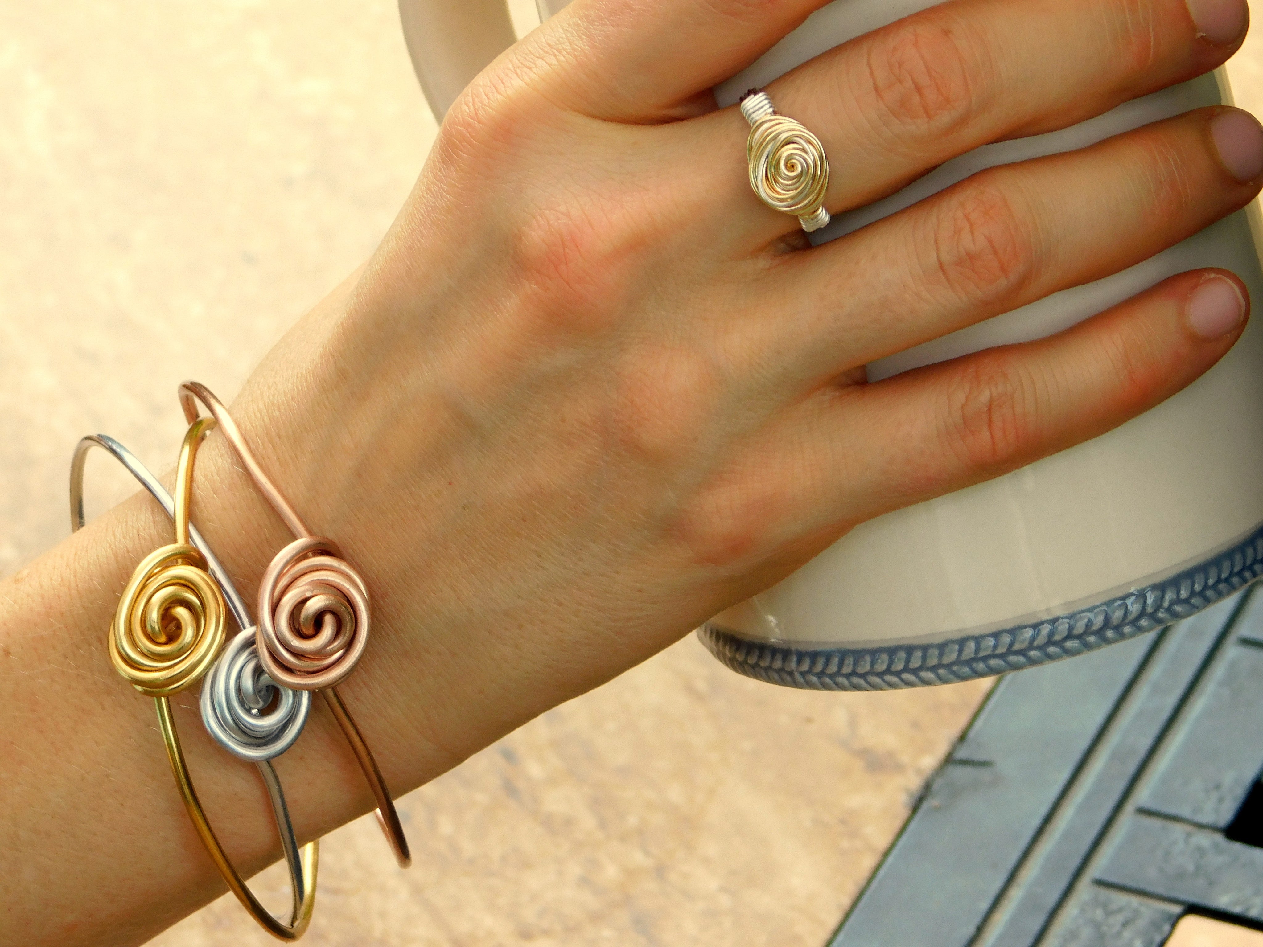Stackable Rosette Bangle Bracelet and Rosette Ring DIY Wire Wrapping Kit